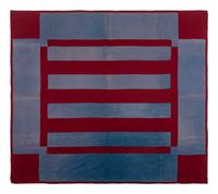 An Amish Gray and Maroon Bars Pattern Wool and Flannel Quilt