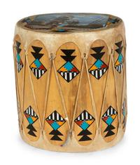 Painted Wood Drum, Crow Mother and Whipper Katsinas