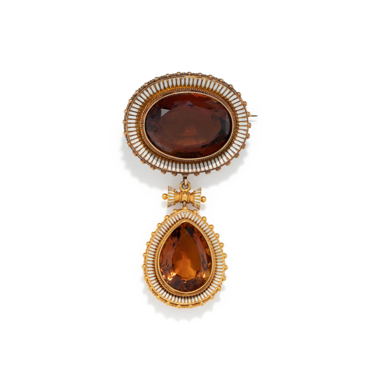 ANTIQUE, CITRINE AND ENAMEL CONVERTIBLE PENDANT/BROOCH