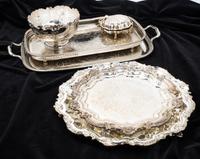 A Collection of Silver-Plate Serving Articles Width of widest 29 inches.