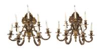 A Pair of Neoclassical Gilt Bronze Eight-Light Sconces