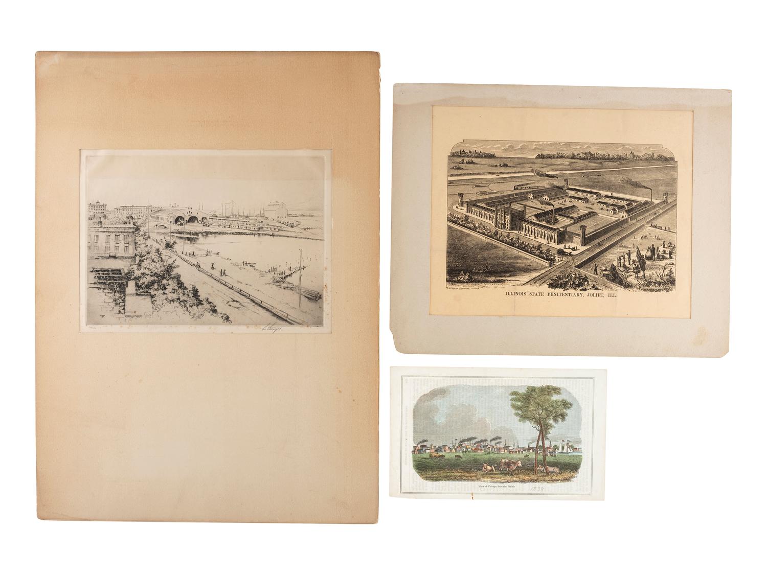 [CHICAGO]. A group of engravings and prints of Chicago and other areas of Illinois.