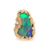 YELLOW GOLD, OPAL AND DIAMOND RING