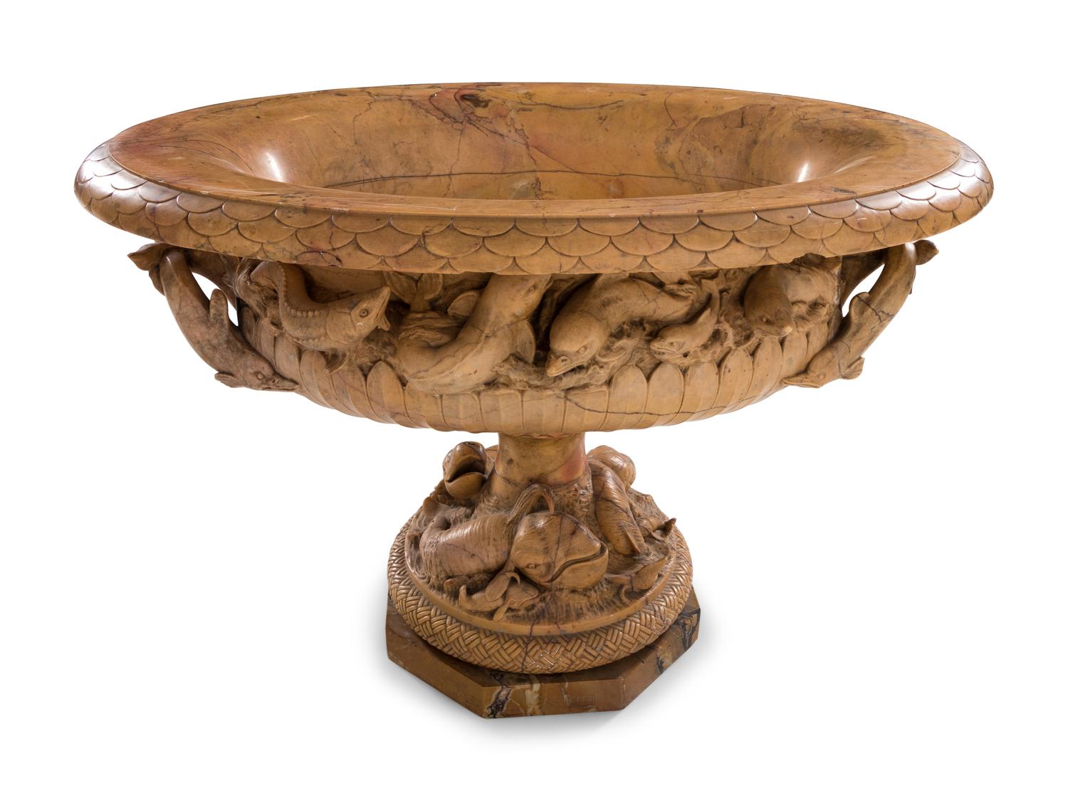 A Continental Carved Marble Urn