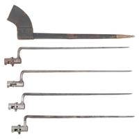 Group of Four .69 Caliber Socket Bayonets: 3 US M1835 and 1 Belgian M1822