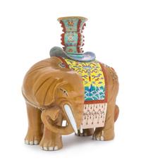 A Famille Rose Porcelain Elephant-Form Candle Holder Height 12 3/4 inches.