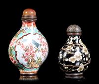 Two Enamel on Copper 'Prunus' Snuff Bottles