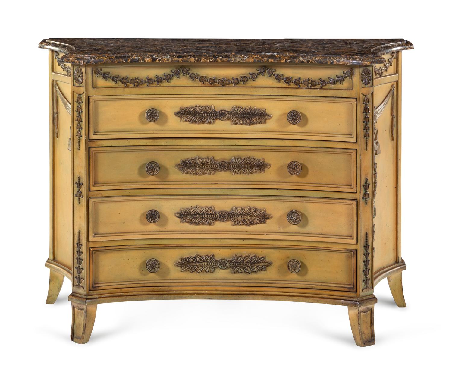 A Louis XVI Style Painted Commode with a Marble-Veneered Top
