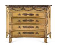 A Louis XVI Style Painted Commode with a Marble-Veneered Top