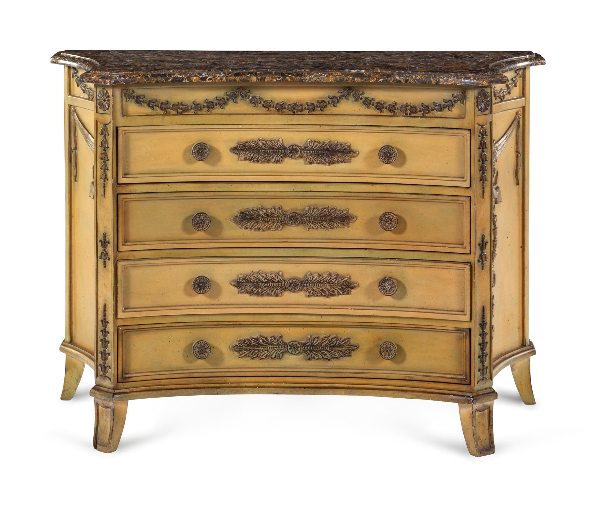 A Louis XVI Style Painted Commode with a Marble-Veneered Top