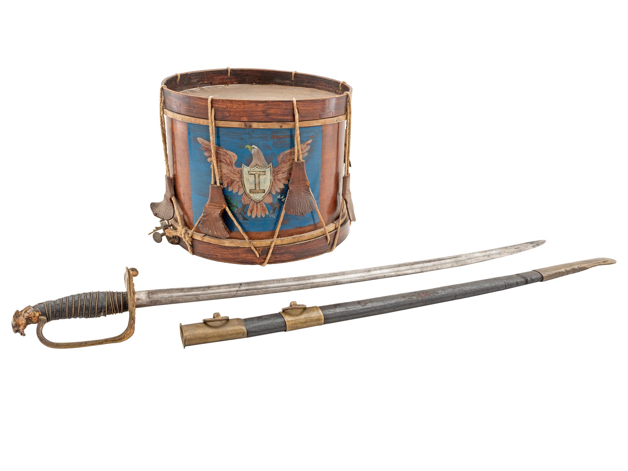 [CIVIL WAR]. Civil War-era child's snare drum & eagle head sword.