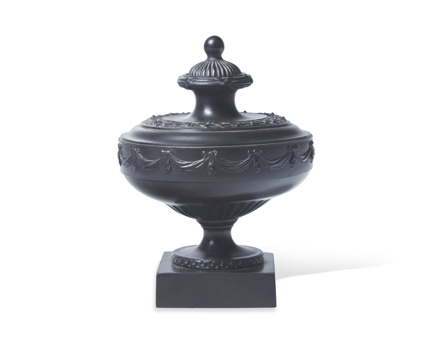 A Wedgwood and Bentley Black Basalt Covered Urn