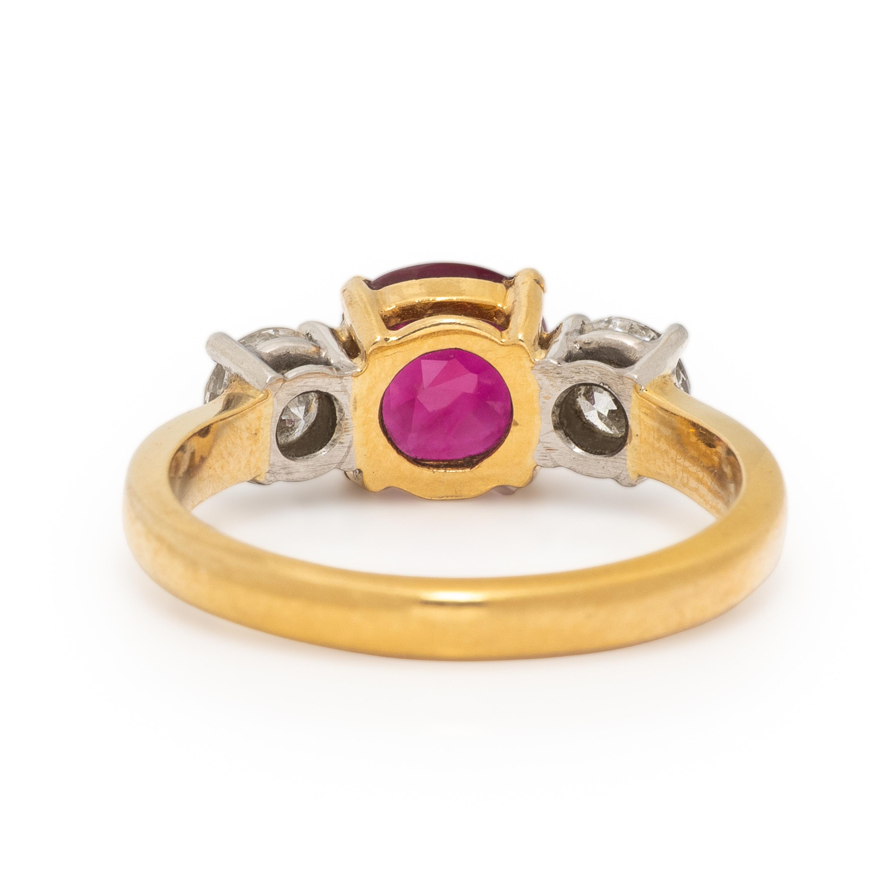 Burmese Ruby, Diamond, and Yellow Gold Ring