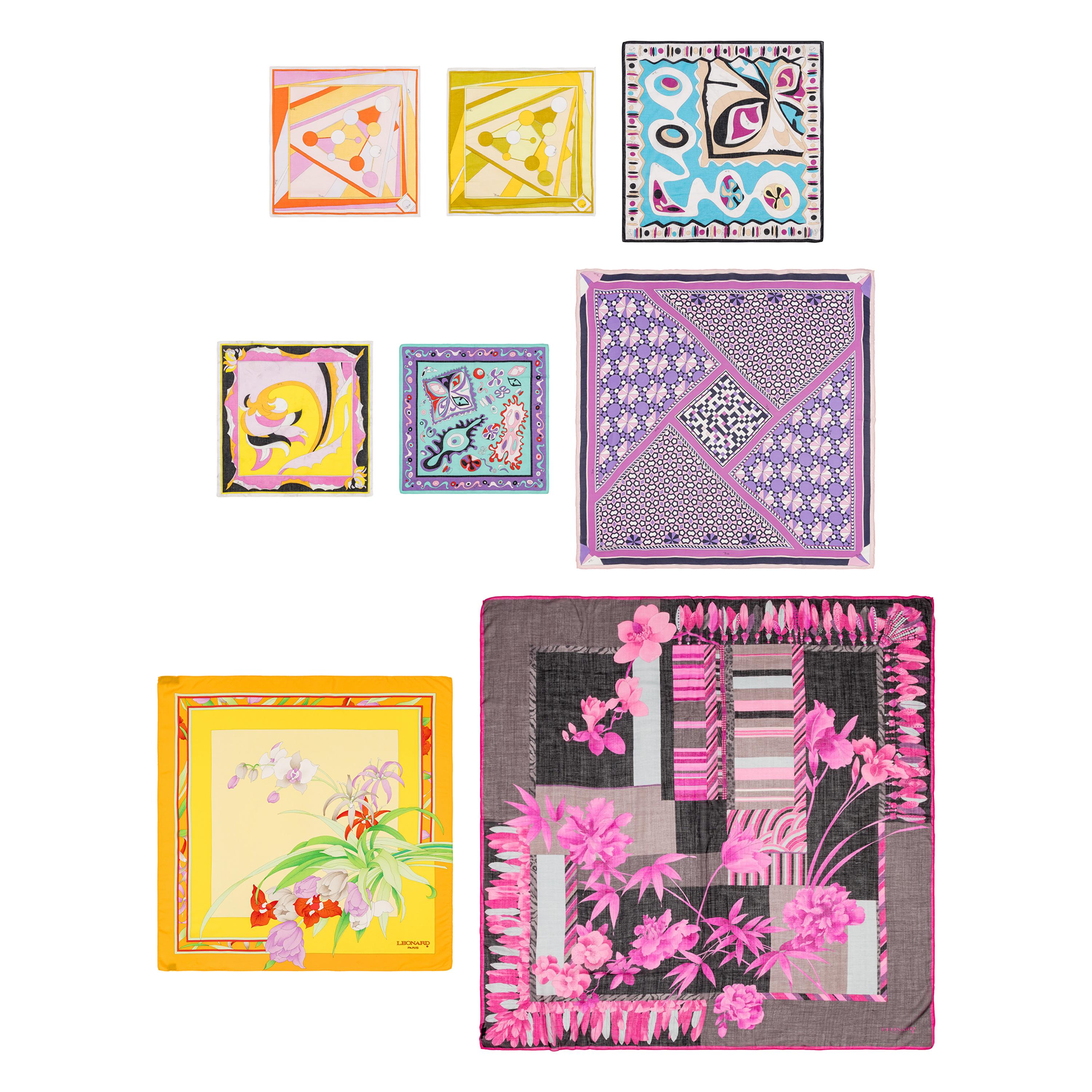 Pucci & Leonard; Lot of Eight Scarves, Handkerchiefs and Shawl