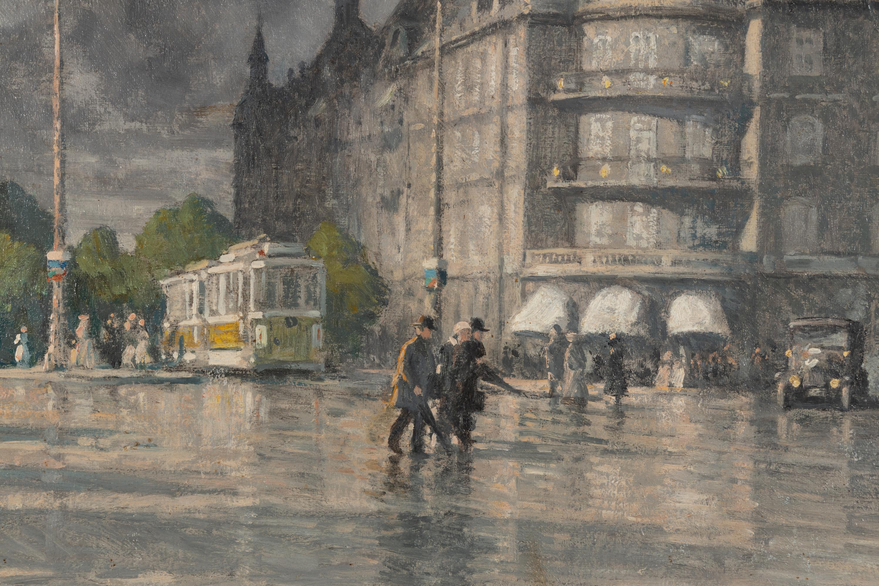Paul Fischer (Danish, 1860-1934) — Copenhagen Street after a Rain Shower
