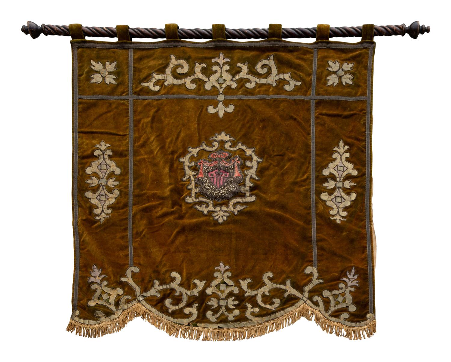 A French Embroidered Velvet Armorial Wall Hanging — 19TH CENTURY