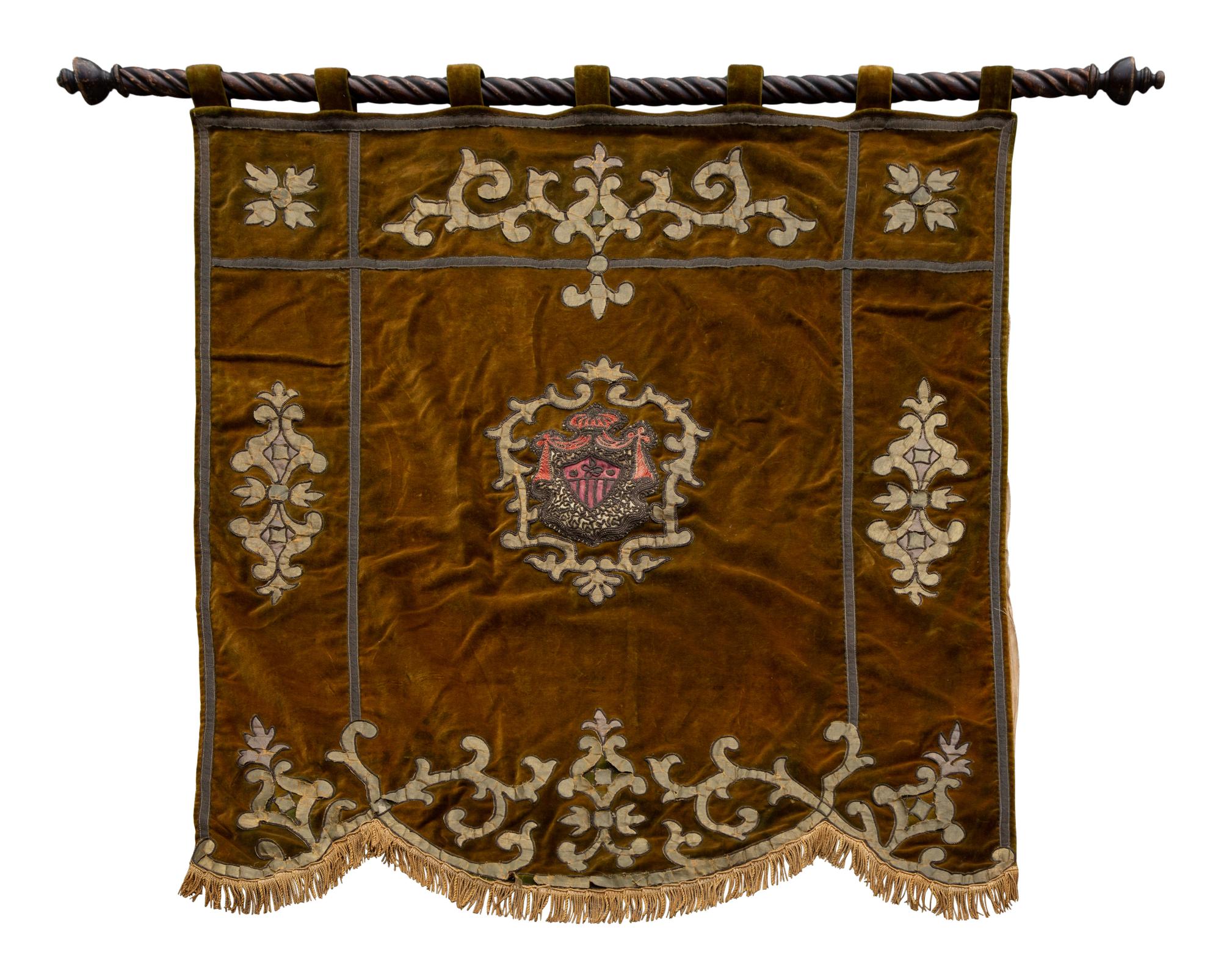A French Embroidered Velvet Armorial Wall Hanging — 19TH CENTURY