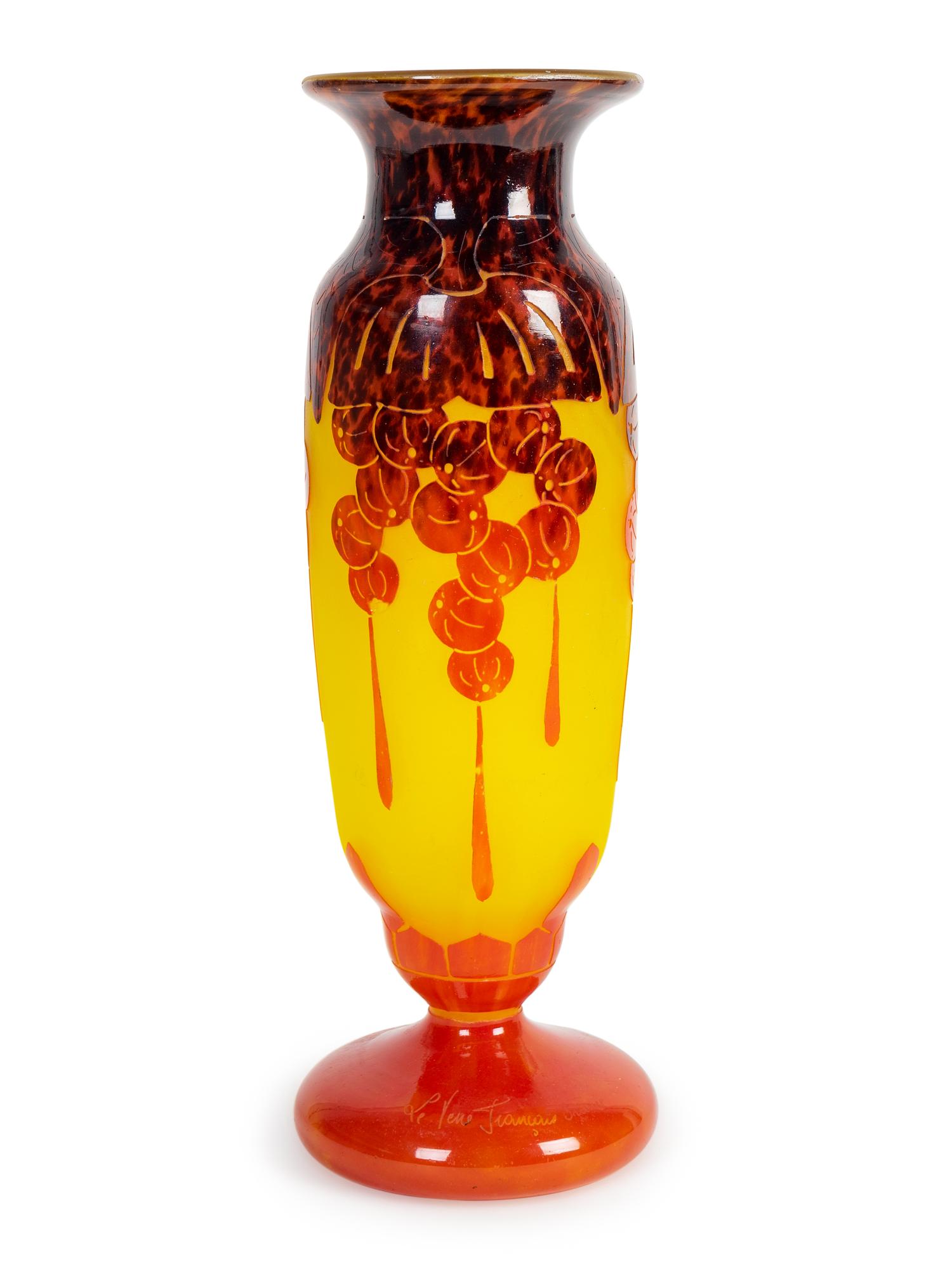 A Le Verre Francais Cameo Glass Vase — IN THE GROSEILLES PATTERN, EARLY 20TH CENTURY