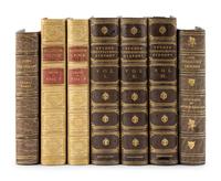 [BINDINGS] -- [HISTORY & LITERATURE]. A group of 7 works, most in full or half leather bindings, including works related to history and literature, comprising: