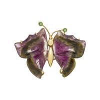 YELLOW GOLD, TOURMALINE AND EMERALD BUTTERFLY PENDANT/BROOCH