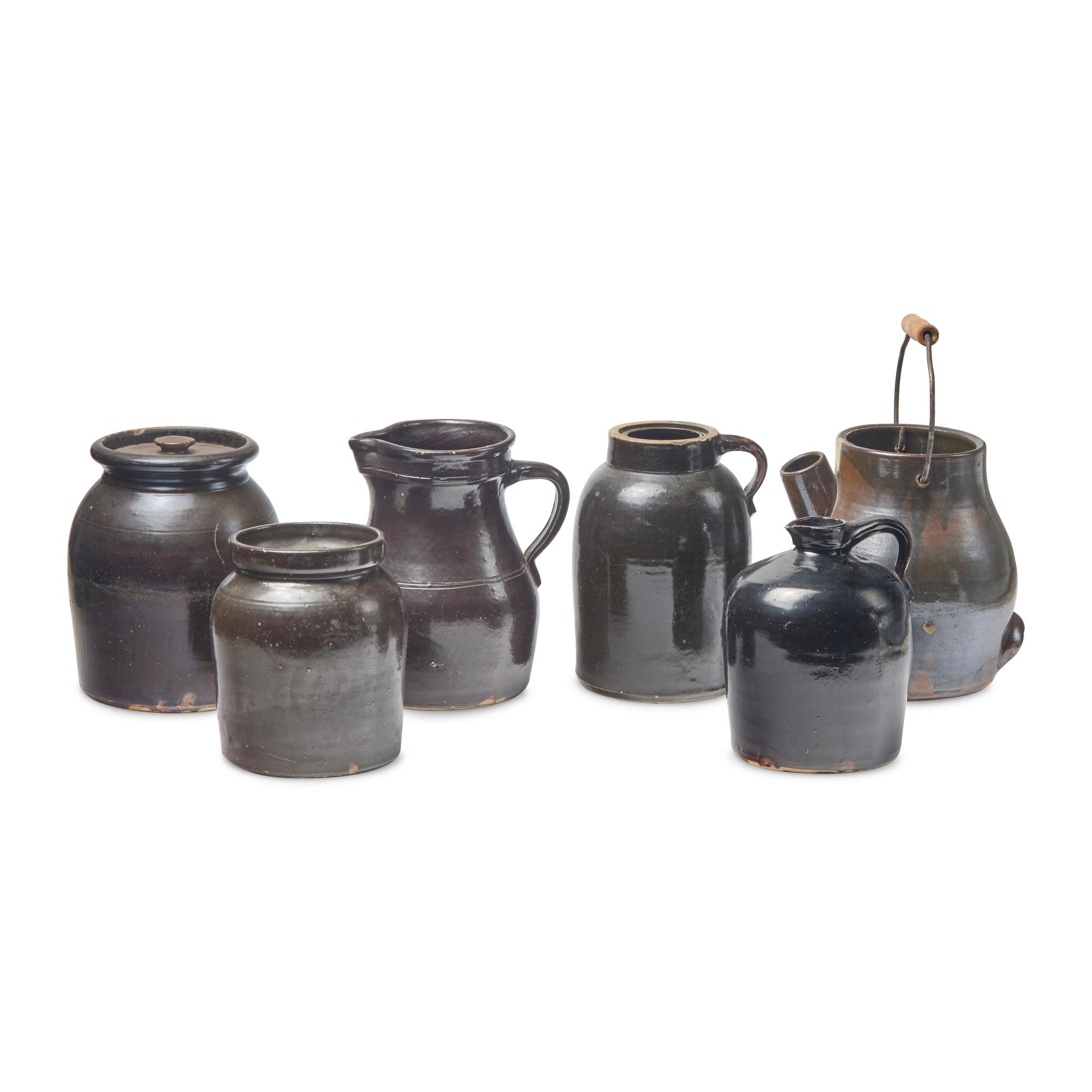 Six Albany Glazed Stoneware Crocks and Pitchers