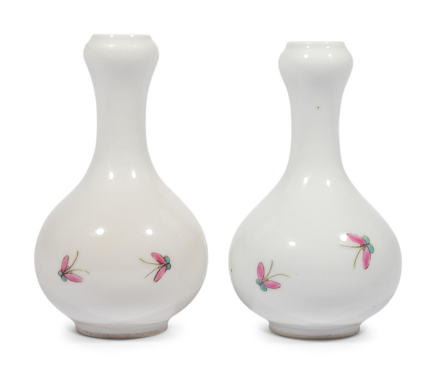 A Pair of Chinese Famille Rose Porcelain Bottle Vases