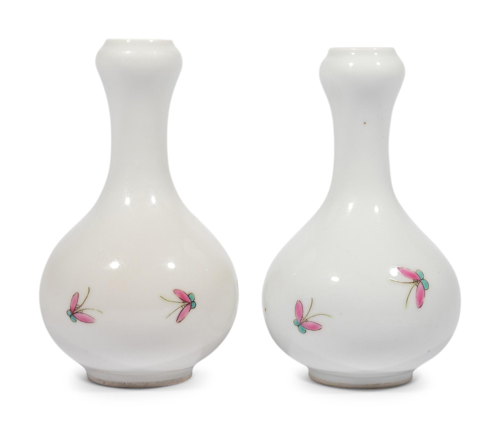 A Pair of Chinese Famille Rose Porcelain Bottle Vases