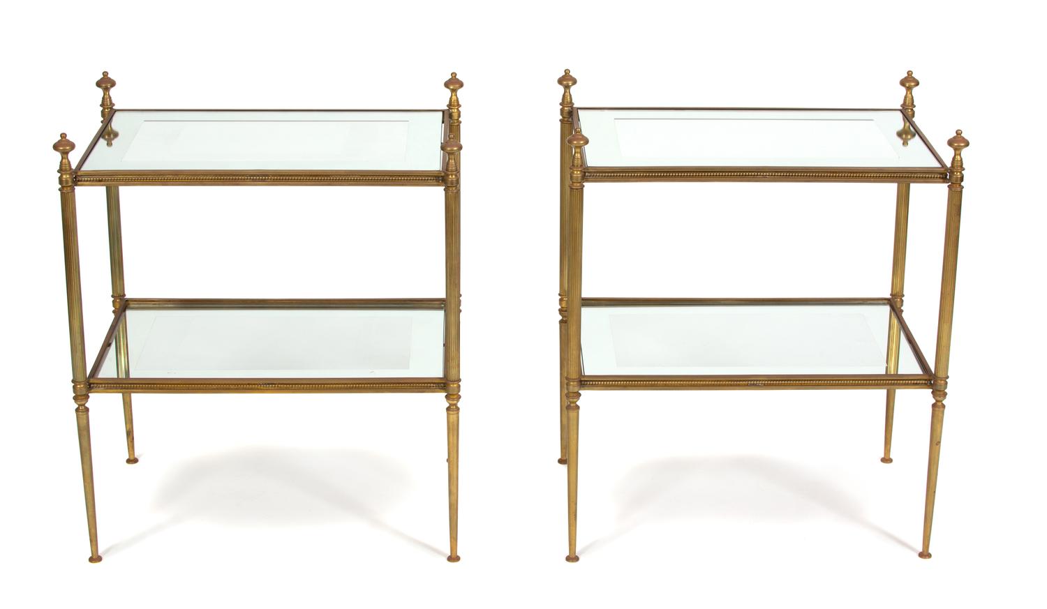 A Pair of French Gilt Metal and Glass Side Tables — 20TH CENTURY