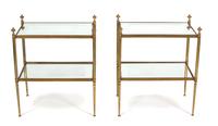 A Pair of French Gilt Metal and Glass Side Tables — 20TH CENTURY