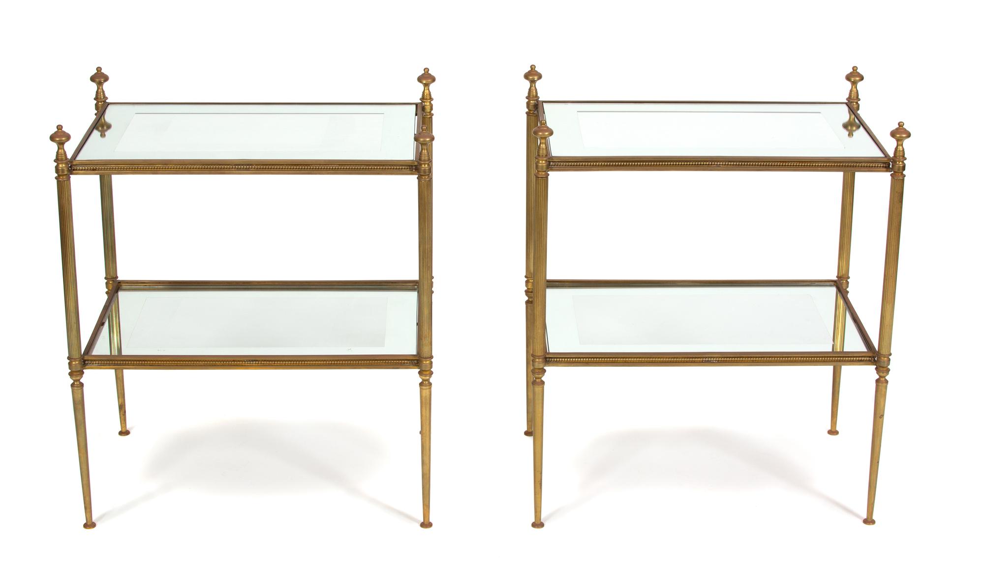 A Pair of French Gilt Metal and Glass Side Tables — 20TH CENTURY