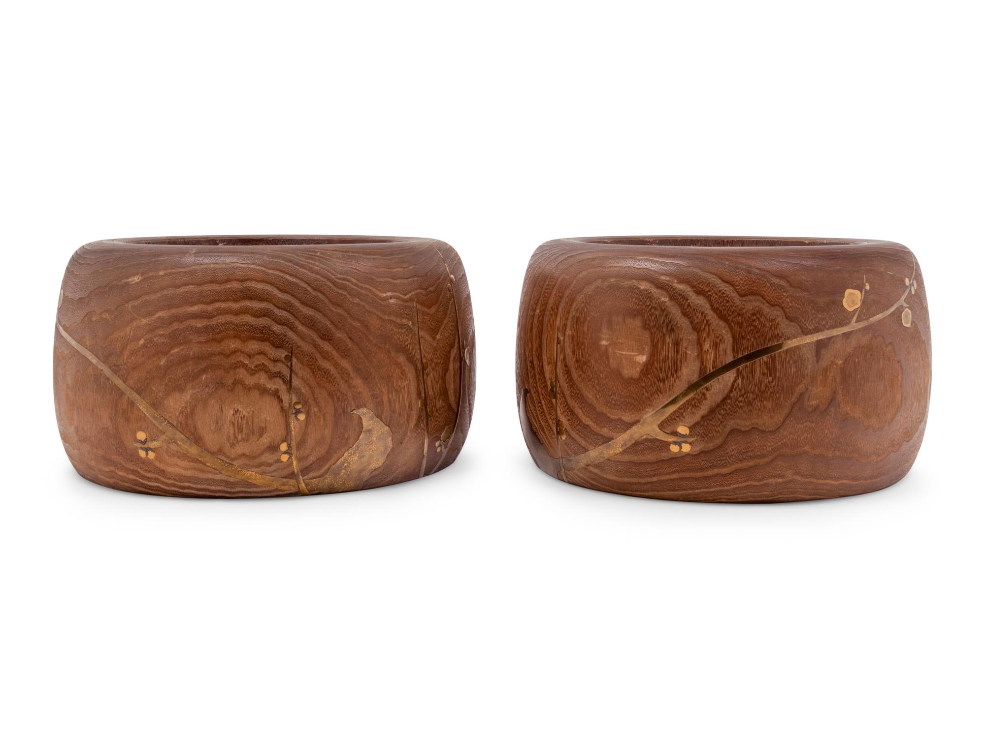 A Pair of Large Japanese Gilt Lacquered Paulownia Wood Hibachi