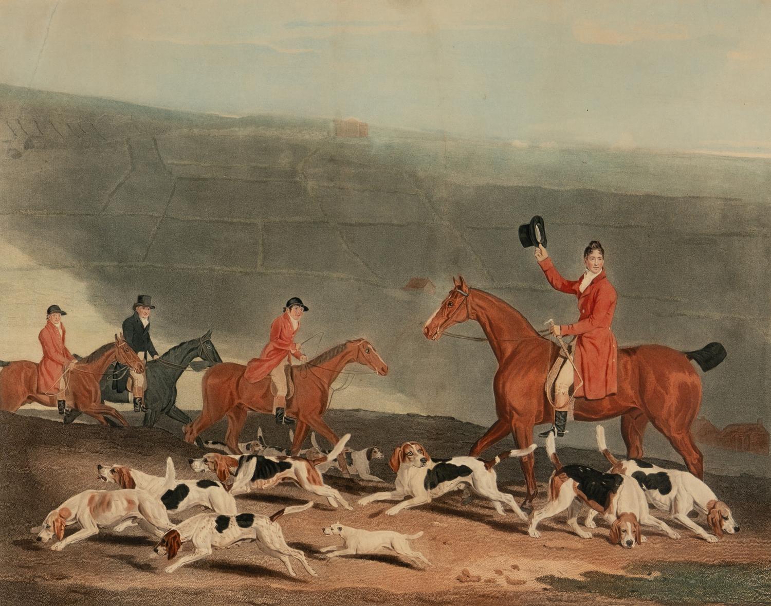 A Hand-Colored Engraving Depicting Francis Duckenfield Astley and his Harriers