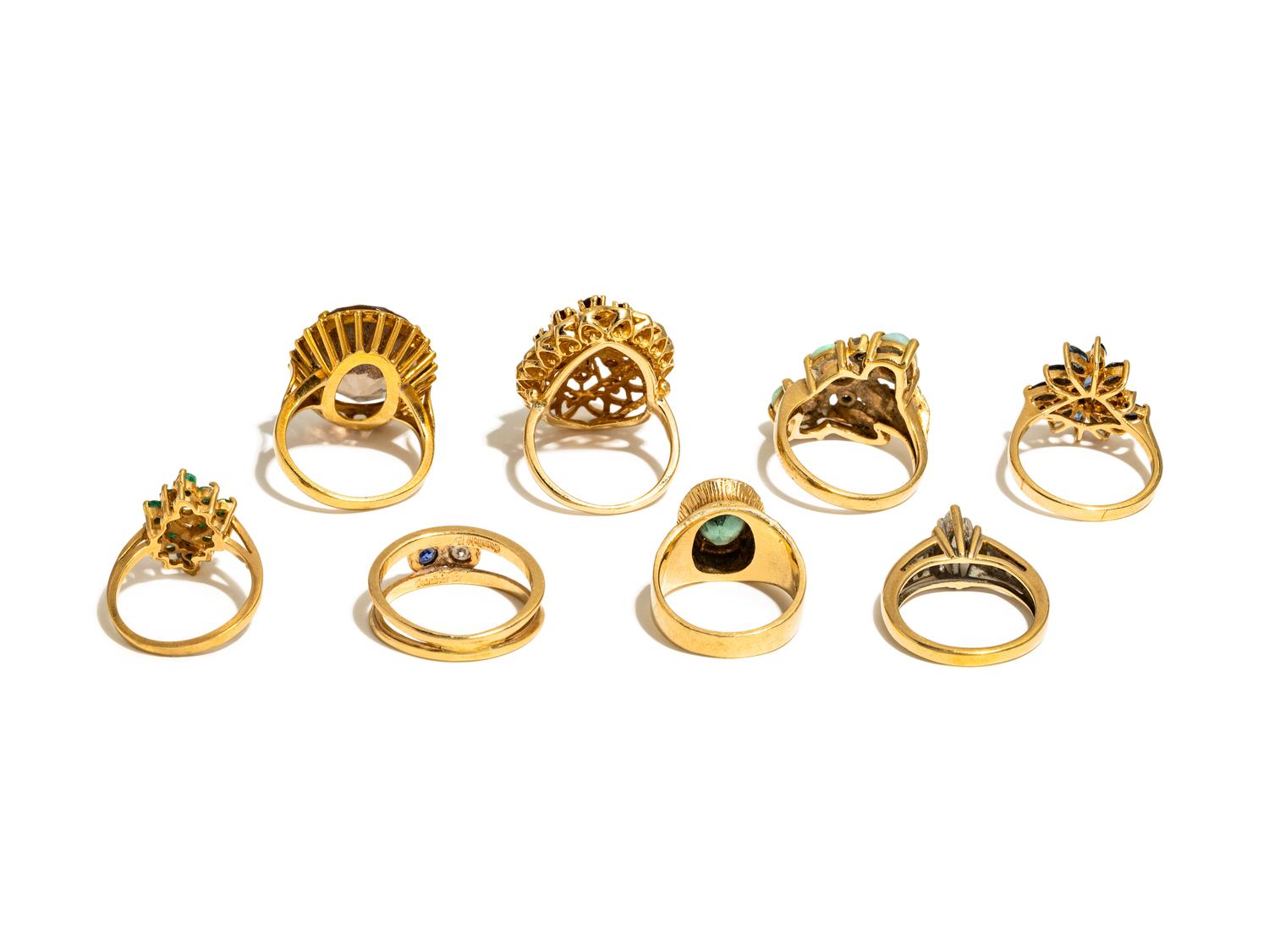 COLLECTION OF YELLOW GOLD AND GEMSTONE RINGS