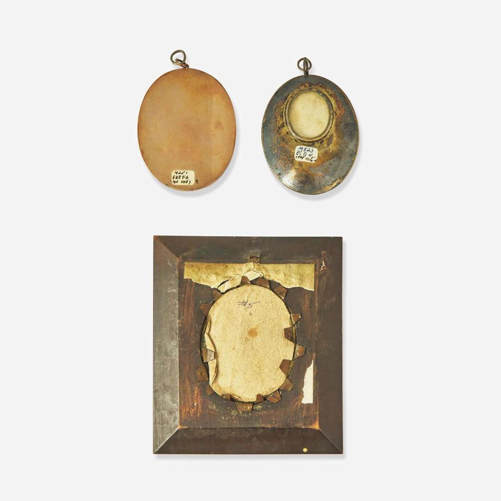 American and French School 19th century Three Portrait Miniatures of Young Men