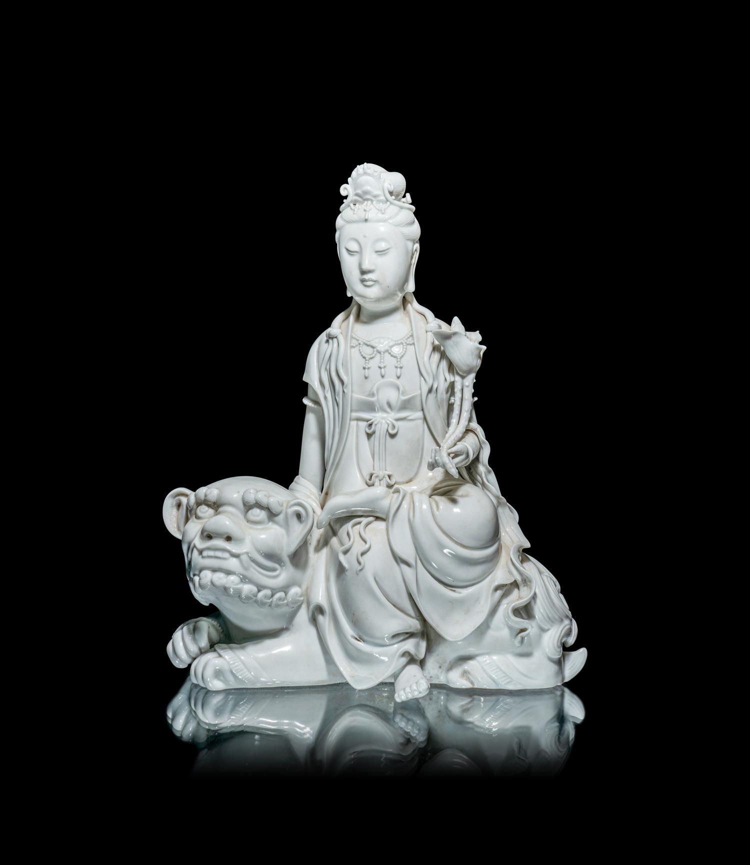 A Pair of Chinese Blanc-de-Chine Porcelain Figures of Guanyin