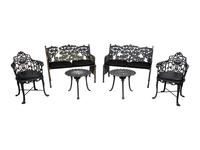 A Suite of Black Painted Metal Garden Furniture