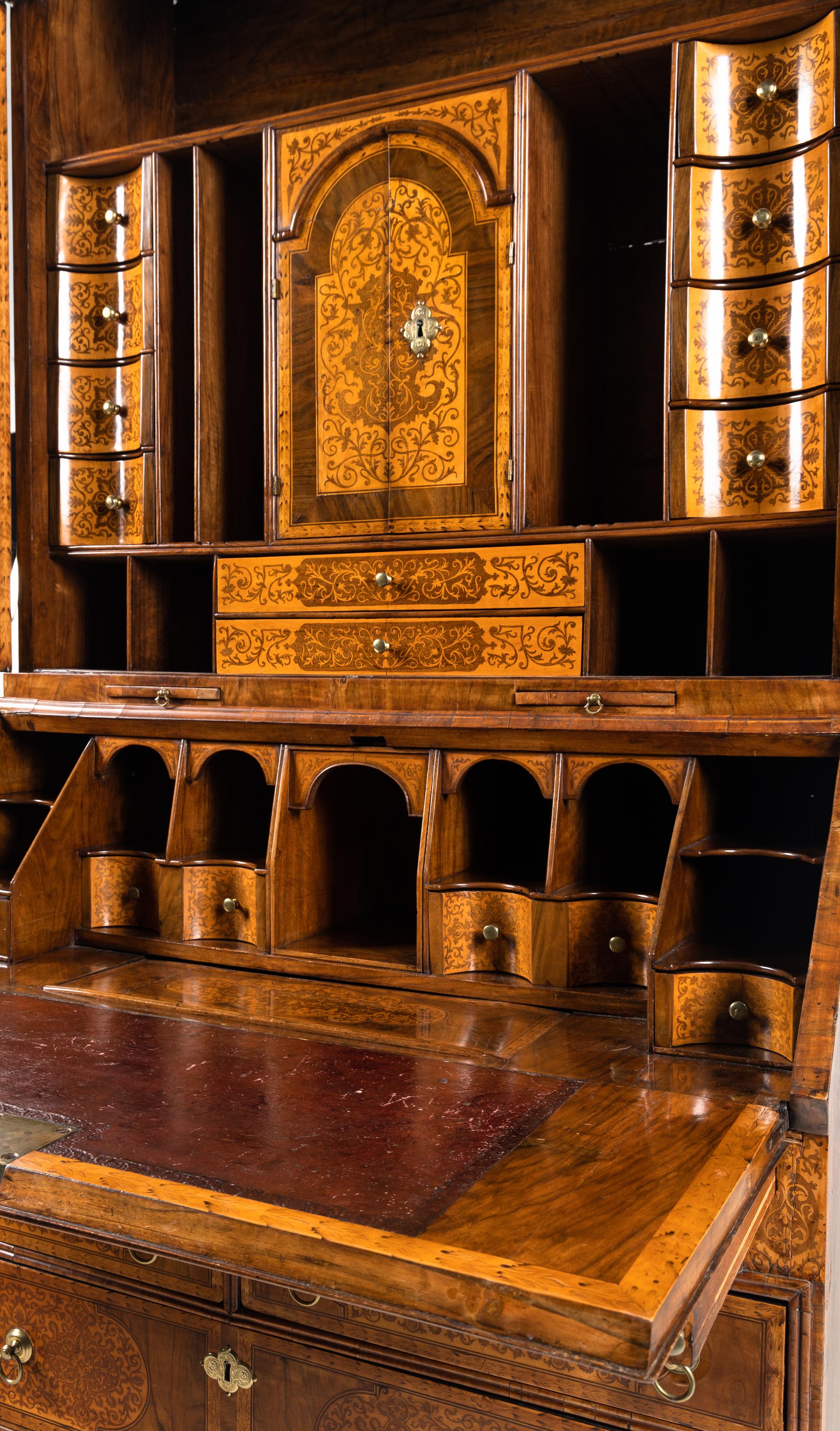 A William and Mary Walnut and Marquetry Bureau Cabinet