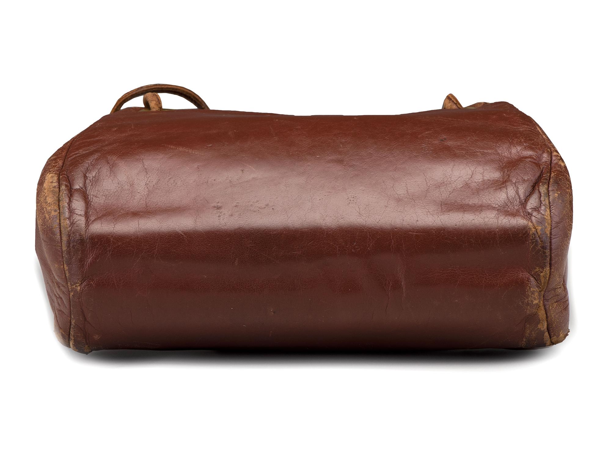 Brown Leather Drawstring Purse, with Brass Thunderbird Decoration