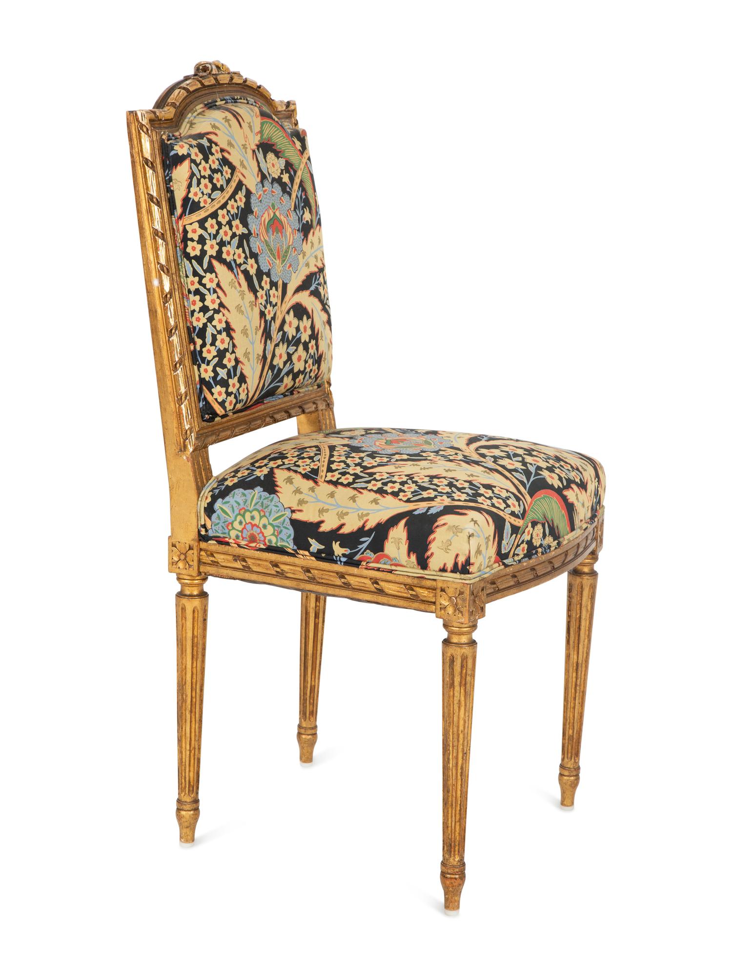 A Louis XVI Style Giltwood Side Chair