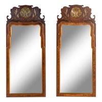 A Pair of Queen Anne Style Walnut and Parcel Gilt Mirrors