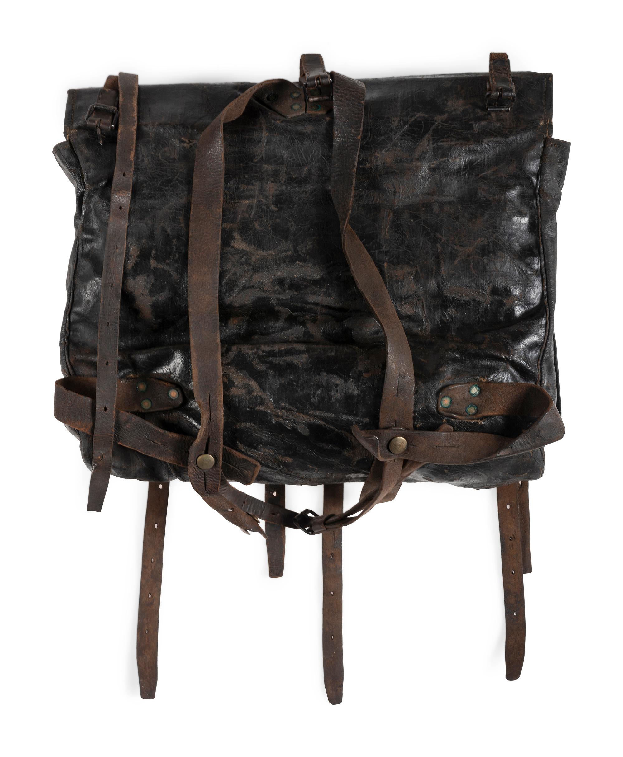 Early Civil War tarred canvas knapsack. [Ca 1861].