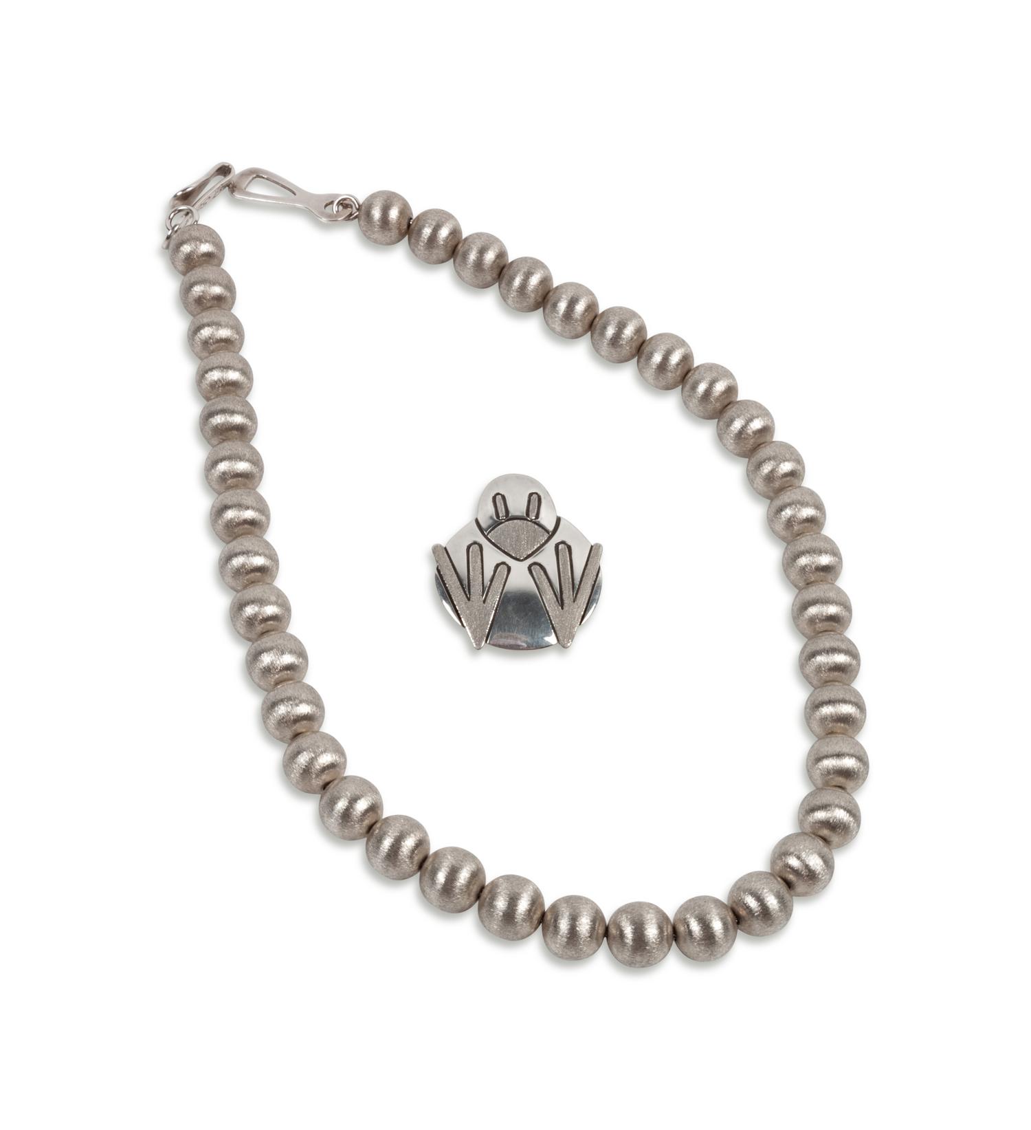 Brushed Silver Bead Necklace, PLUS