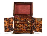 A Continental Brass-Mounted Faux Burlwood Jewelry Chest