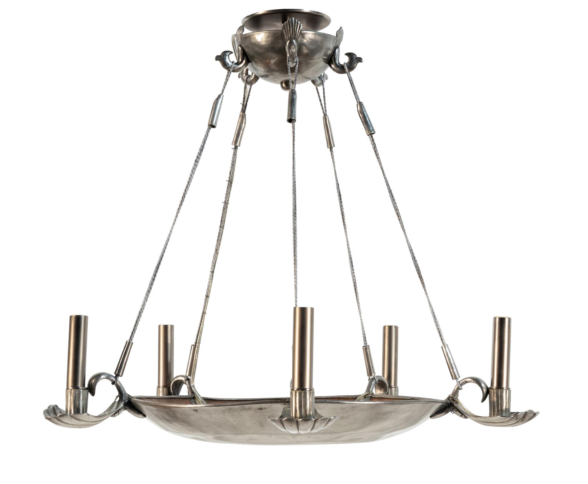 A Contemporary Pewter Five-Light Chandelier