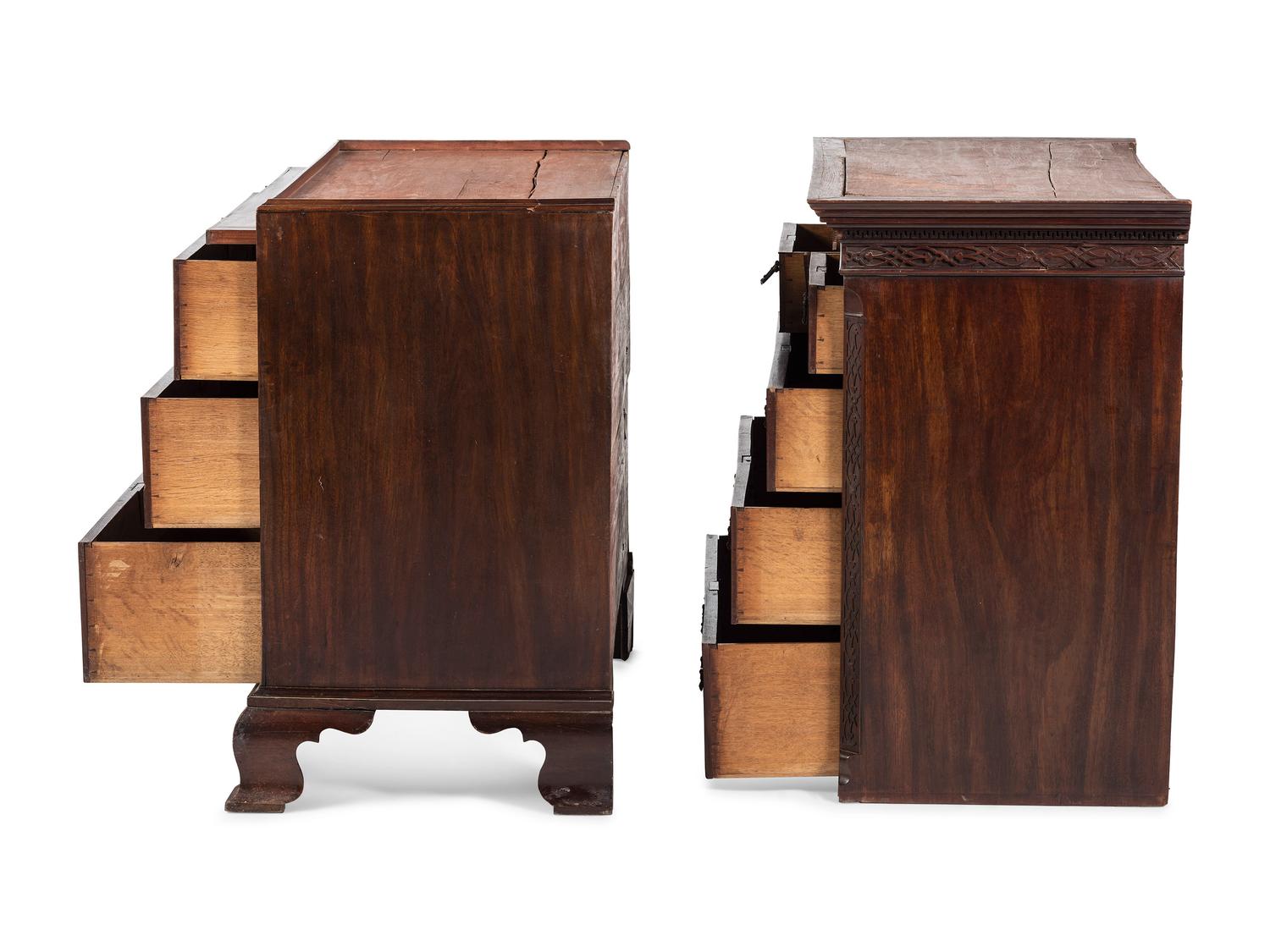 A George III Chinese Chippendale Walnut Chest-on-Chest