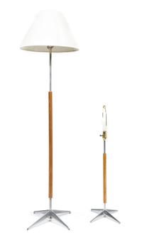 Two Walnut and Chrome Finish Lamps Height of first 61 1/2 inches.