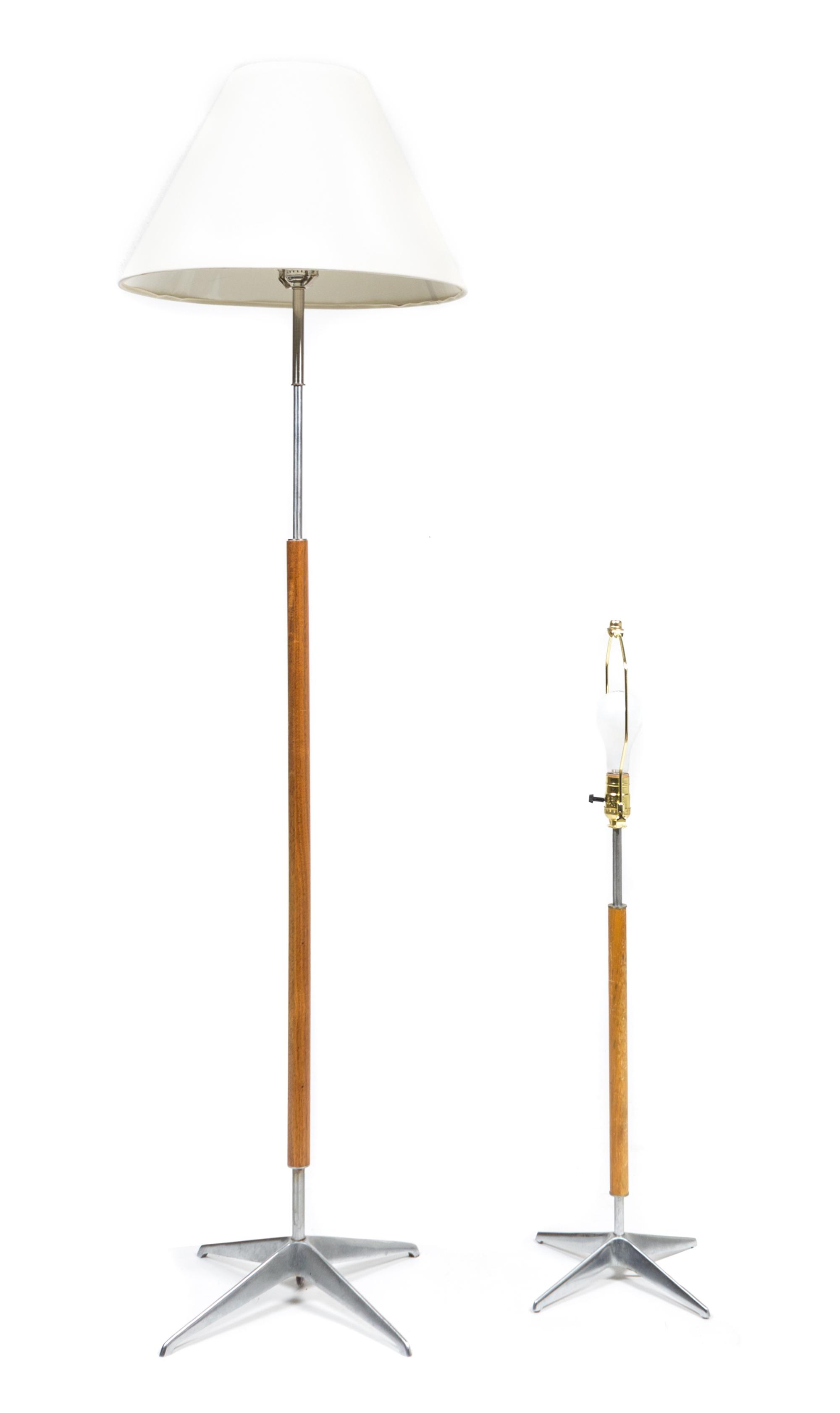 Two Walnut and Chrome Finish Lamps Height of first 61 1/2 inches.