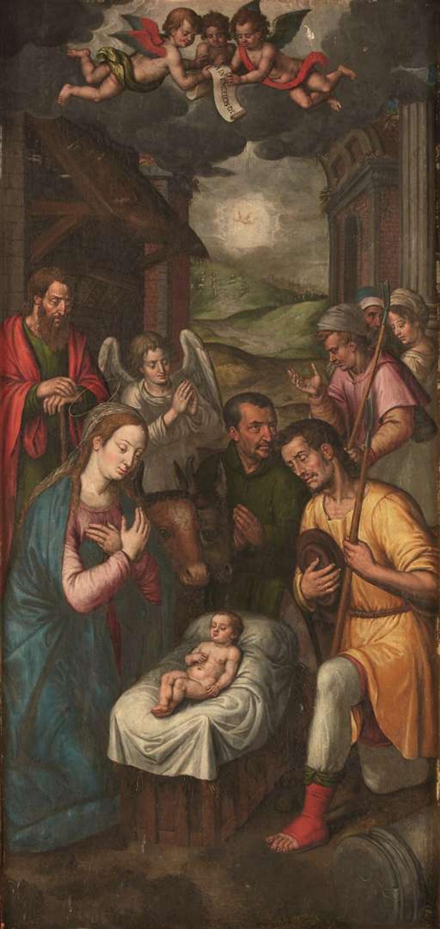 CIRCLE OF JACOB DE BACKER (FLEMISH C.1540-BEFORE 1600) A TRIPTYCHCENTER: THE MADONNA AND CHILD ENTHRONED WITH SAINT CATHERINE, SAINT AGNES, SAINT CECILIA, MARY MAGDALENE AND ANGELS | THE LEFT WING: THE ADORATION OF THE SHEPHERDS | THE RIGHT WING: THE A...