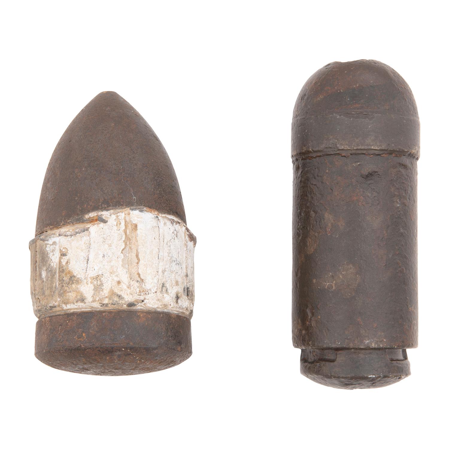 Two Excavated Civil War Artillery Shells: 3.8" Hotchkiss Bolt for the 14 Pound James Gun and 3" Confederate Broun Shell