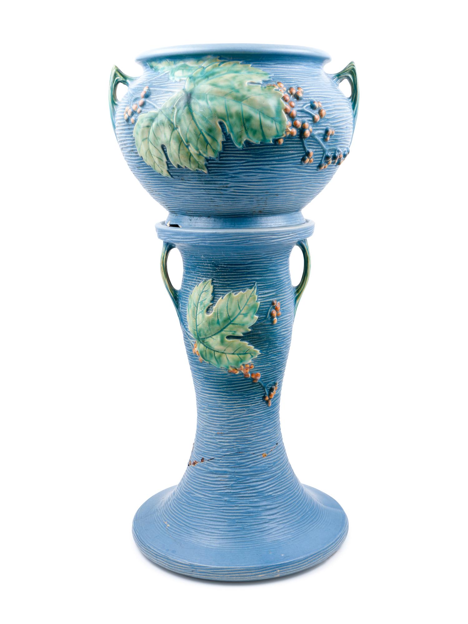 A Roseville Pottery Bushberry Jardiniere and Pedestal